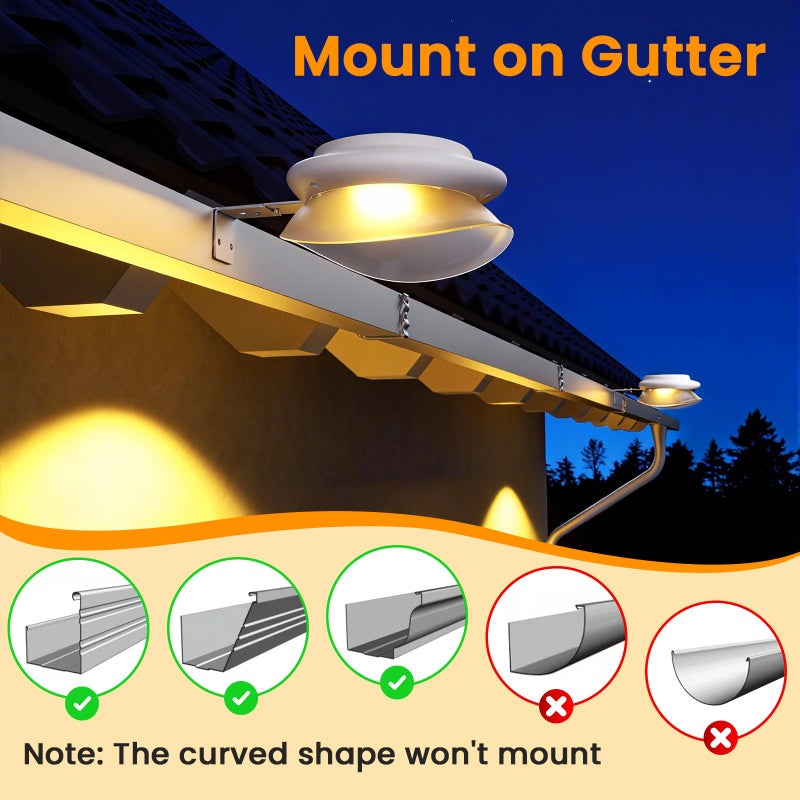 ROSHWEY Outdoor Fence Lights 6 Pack Solar Gutter Lights with 9 LED Waterproof for Wall Eaves Deck Railing Garden Landscape Yard (Warm White) - Image 3